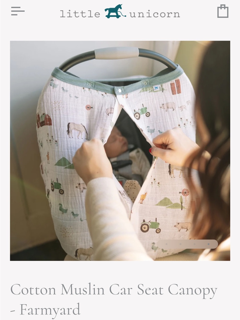 Farmyard Cotton Muslin Car Seat Canopy - Green Trim